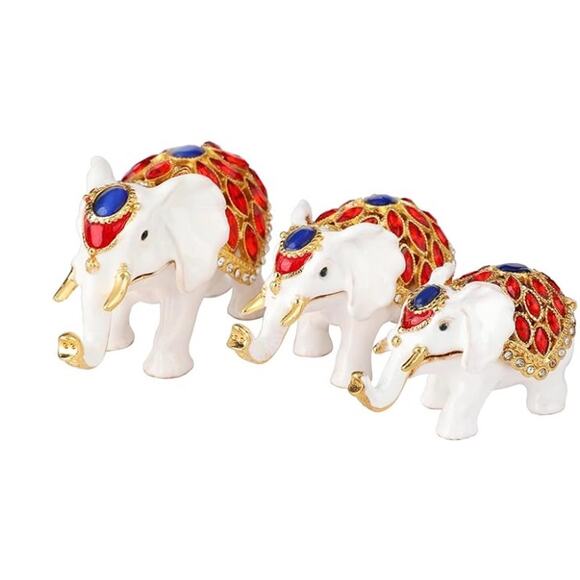 Elephant Family Trinket Boxes Hinged Hand-Painted family of Elephants*Gift Box - Picture 4 of 5